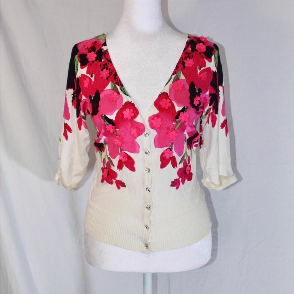 INC International Concepts Pink & Cream Floral Cardigan